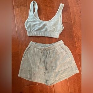 Terrycloth teal/blue crop top and short set ZARA size Small